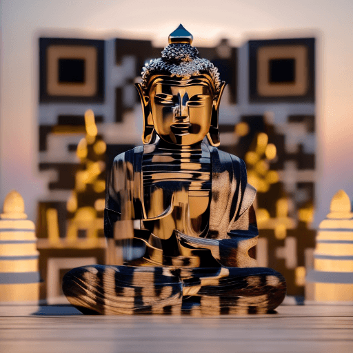 QR artístico de Buda — diseño de Fantasía y Mitología